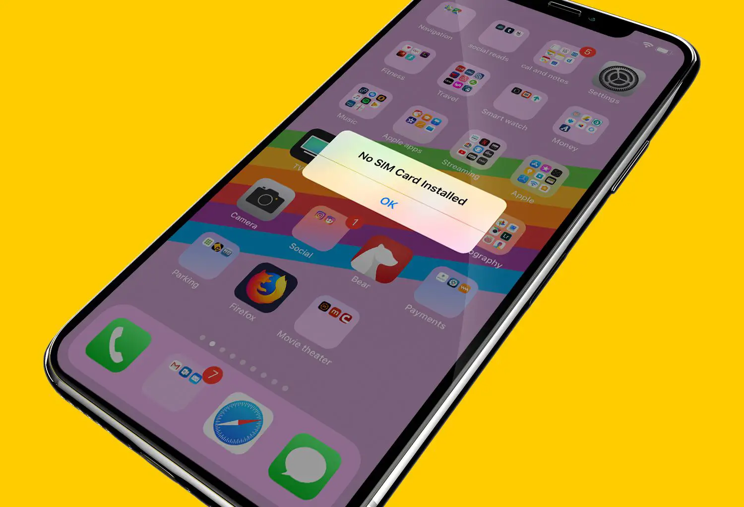 iPhone X sem mensagem de cartão SIM instalado na tela