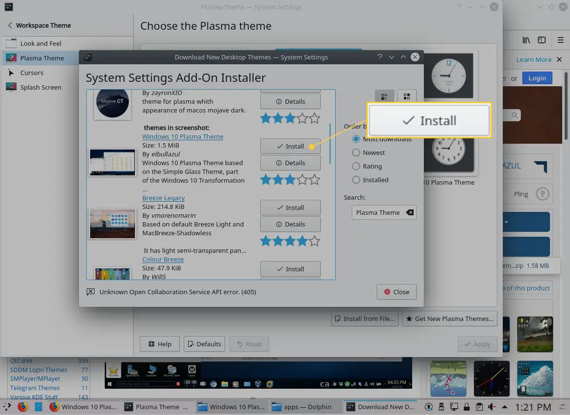 Captura de tela da instalação do tema do Windows 10.