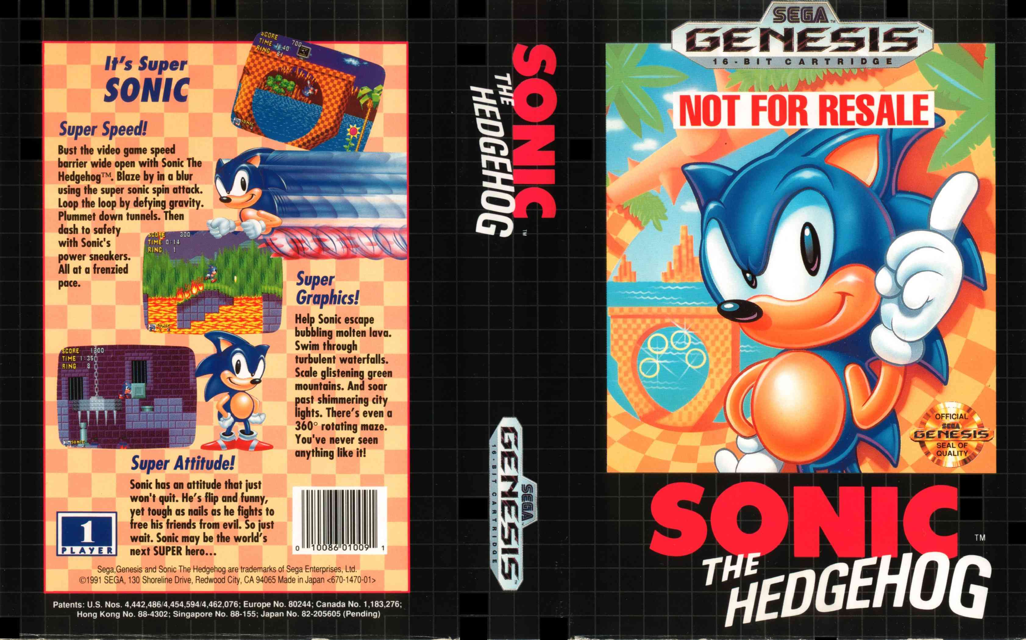 Arte da capa de Sonic the Hedgehog no Sega Genesis.