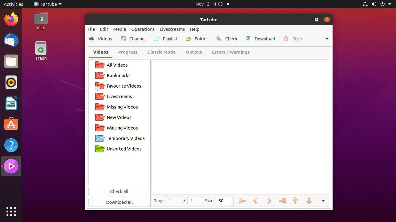 Tartube aberto no Ubuntu