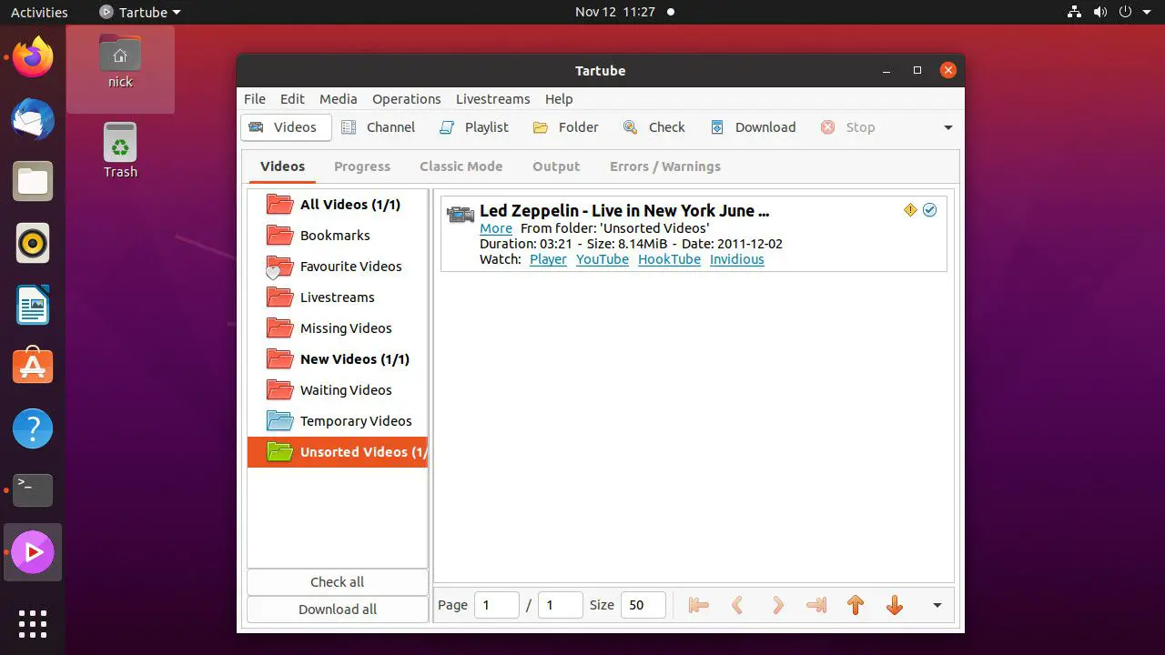Download de vídeo do Ubuntu Tartube
