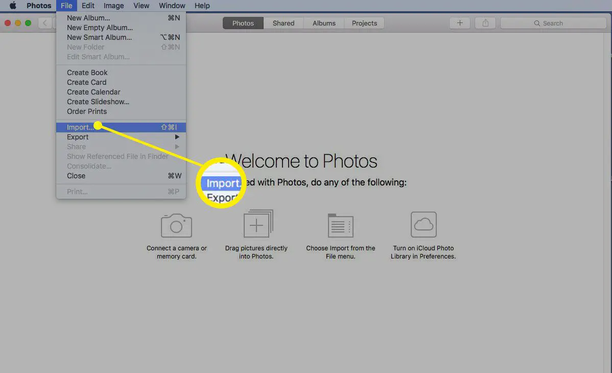 Captura de tela da importação de fotos para a nova biblioteca de fotos