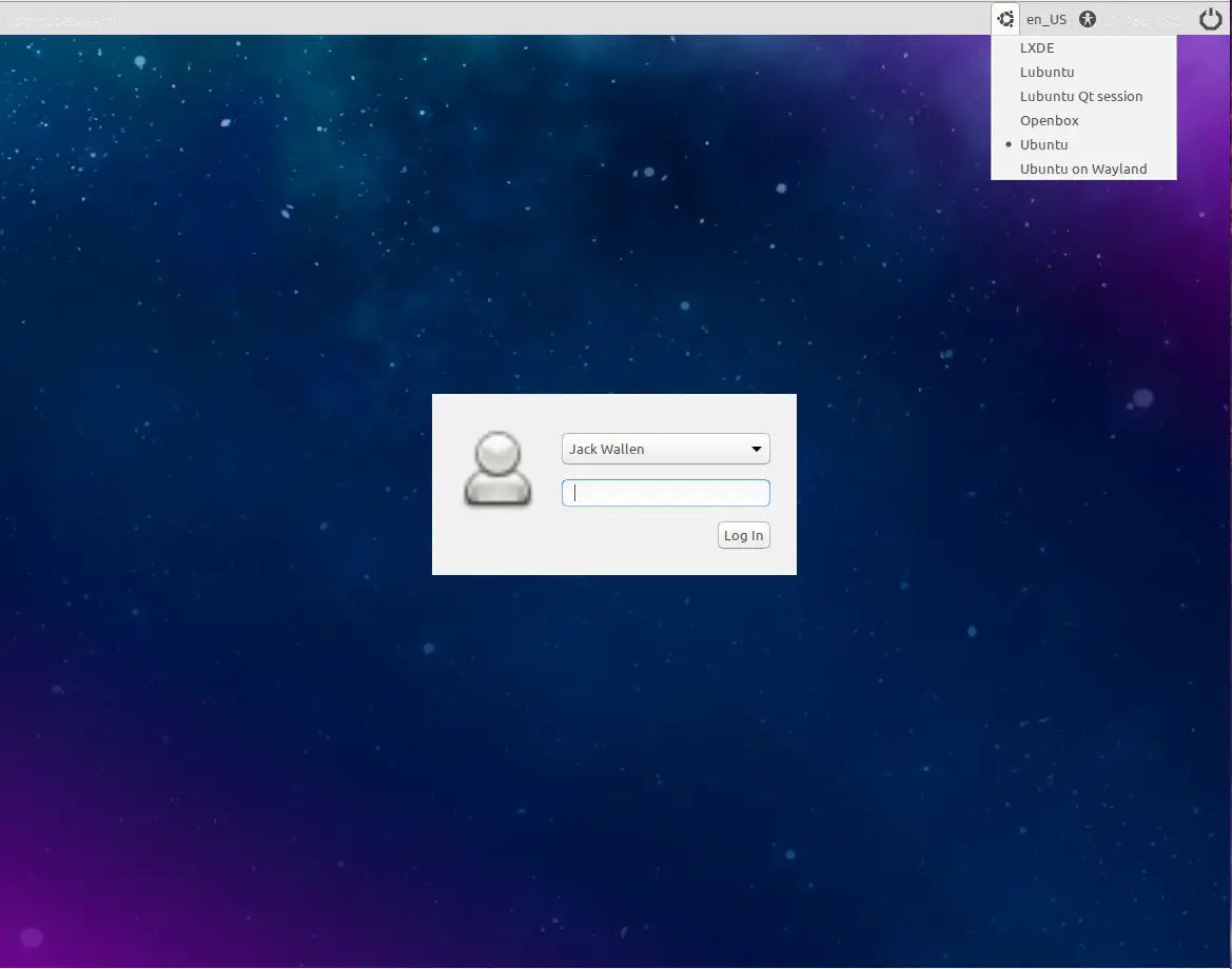 Captura de tela de seleção do Lubuntu como desktop