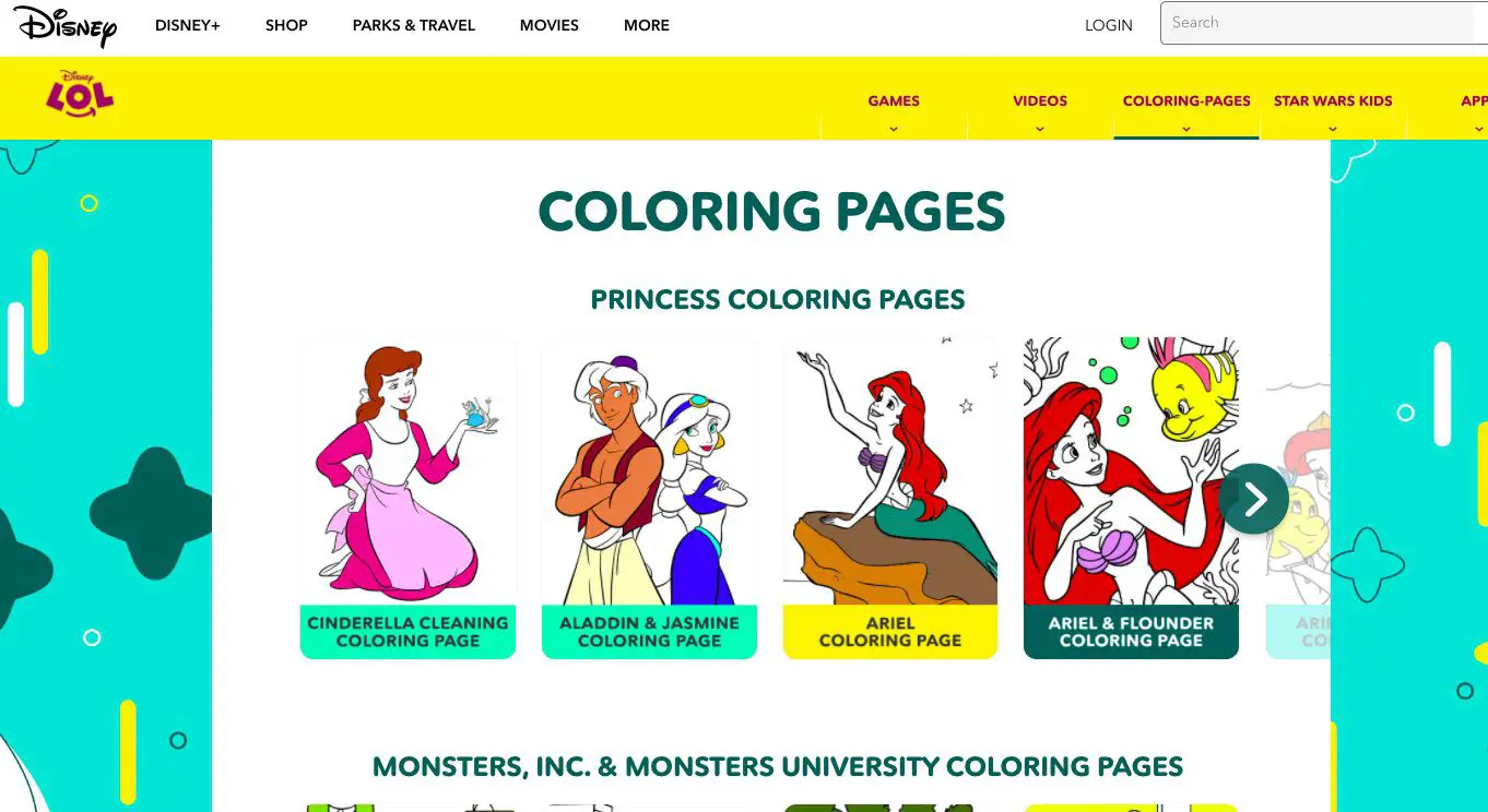 Site de Desenhos para colorir da Disney com imagens de princesas