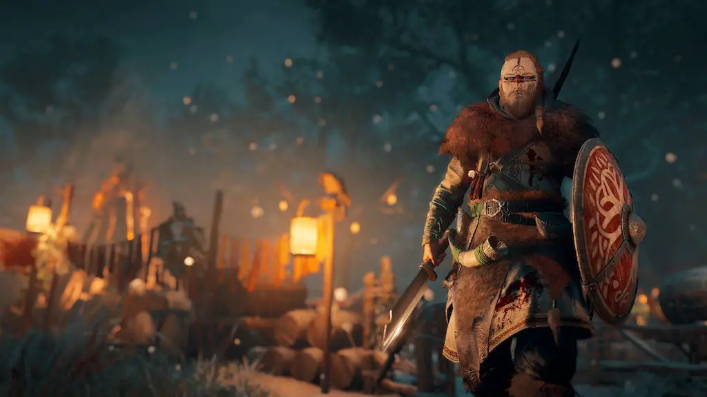 Assassin's Creed: Captura de tela do Valhalla com personagem em primeiro plano