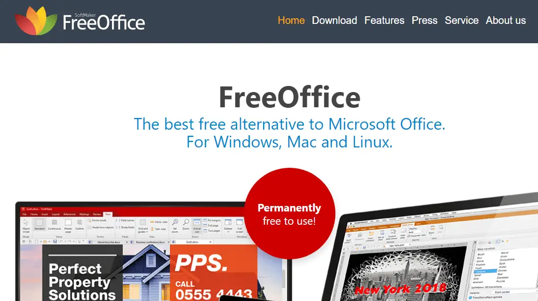 Captura de tela do site SoftMaker FreeOffice