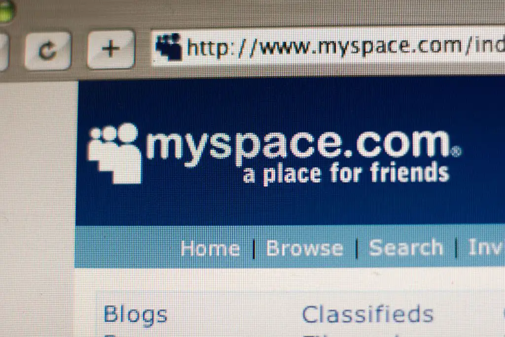 Home page do popular site de rede da Internet, MySpace.