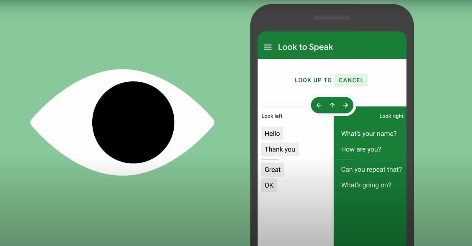 Uma captura de tela de como falar em um telefone simulado com um olho desenhado próximo a ele.