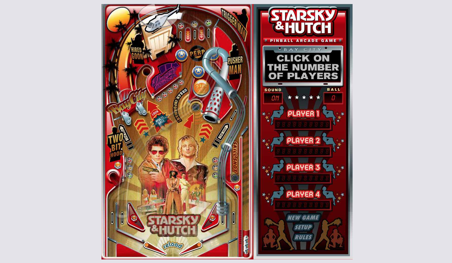 Página da web de Starsky & Hutch Pinball