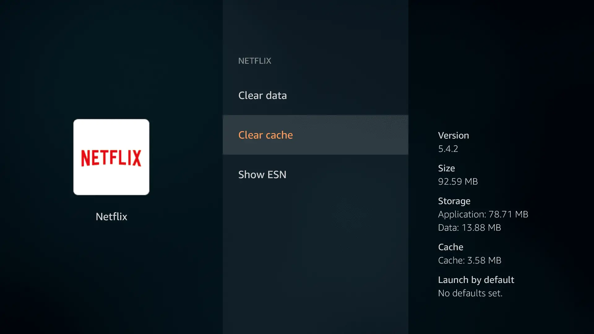 O menu de gerenciamento do aplicativo Fire TV