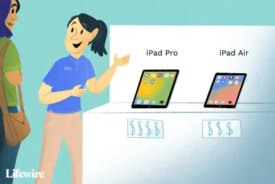 Cliente perguntando ao vendedor sobre o iPad Pro e o iPad Air