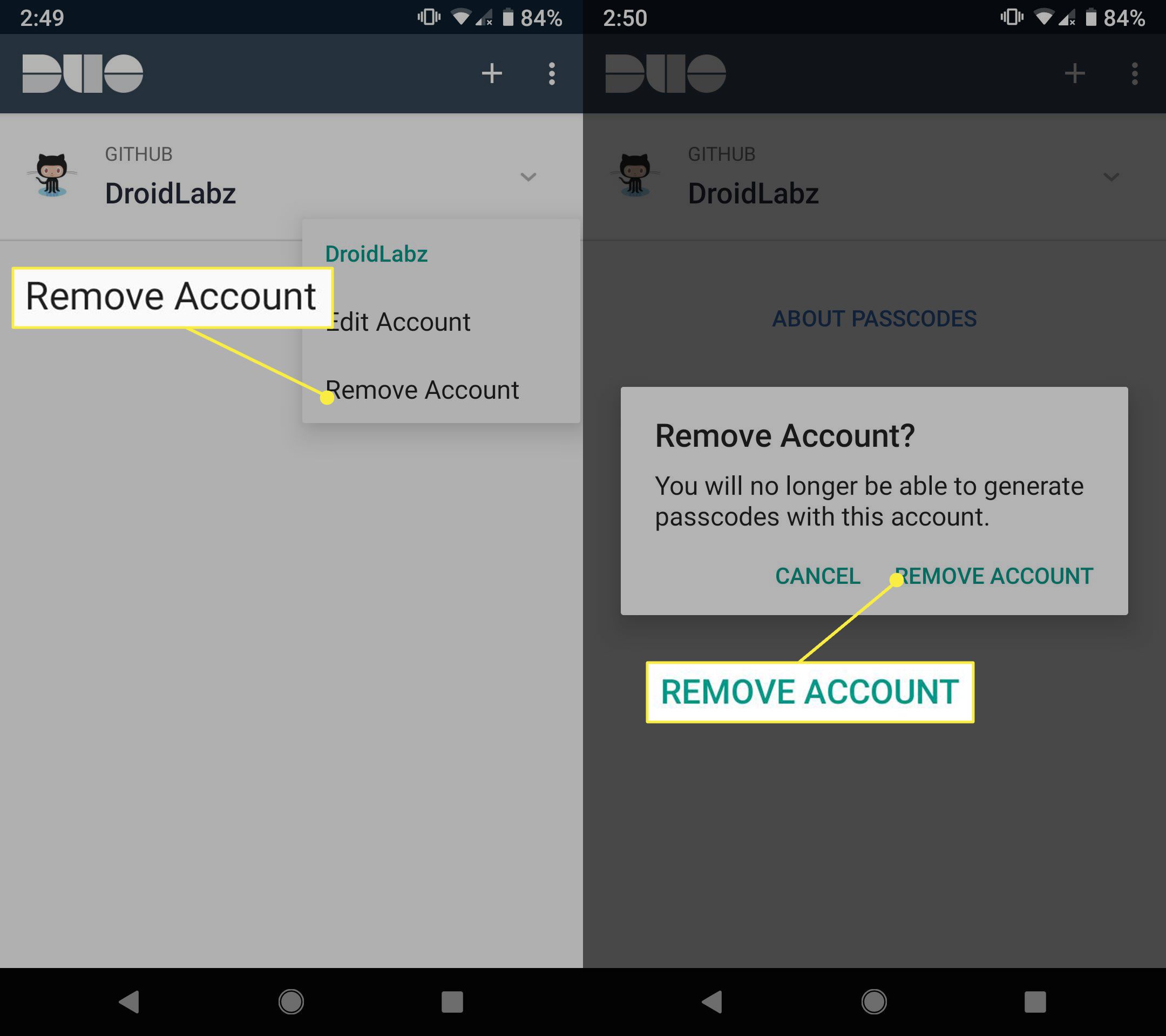 Como remover uma conta do Duo Mobile.
