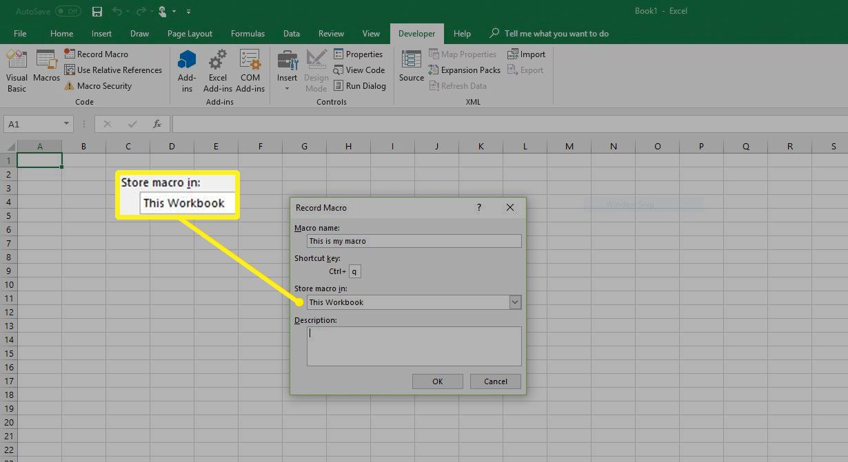 Armazenar macro neste campo de pasta de trabalho no Excel
