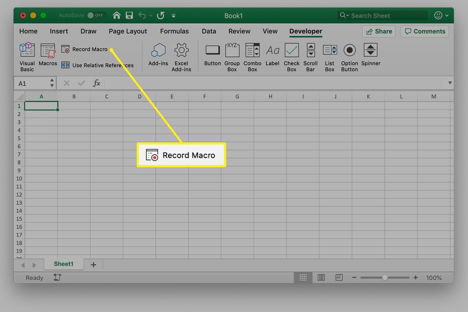 Gravar botão Macro no Excel para Mac