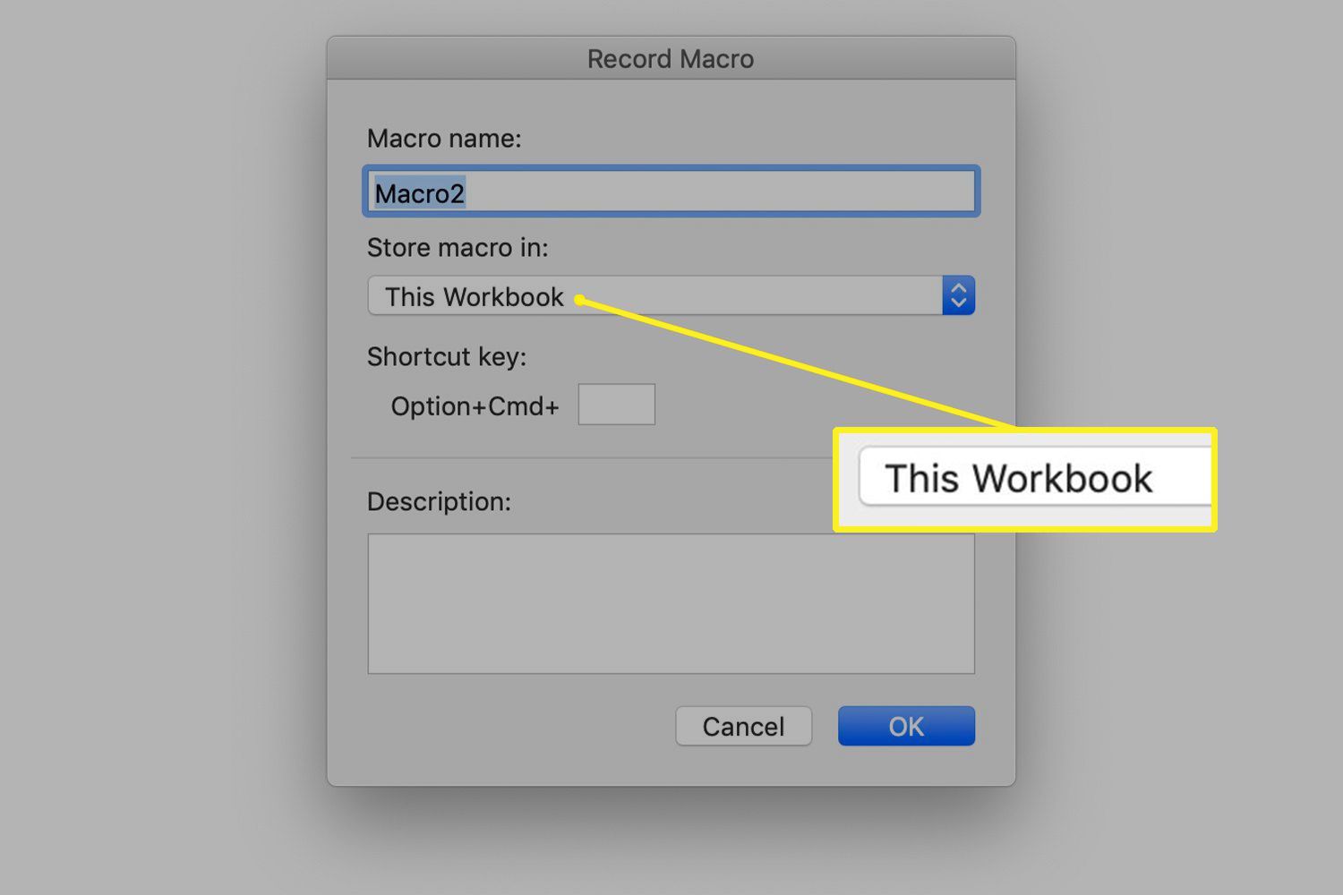 Este menu suspenso de pasta de trabalho no Mac Excel