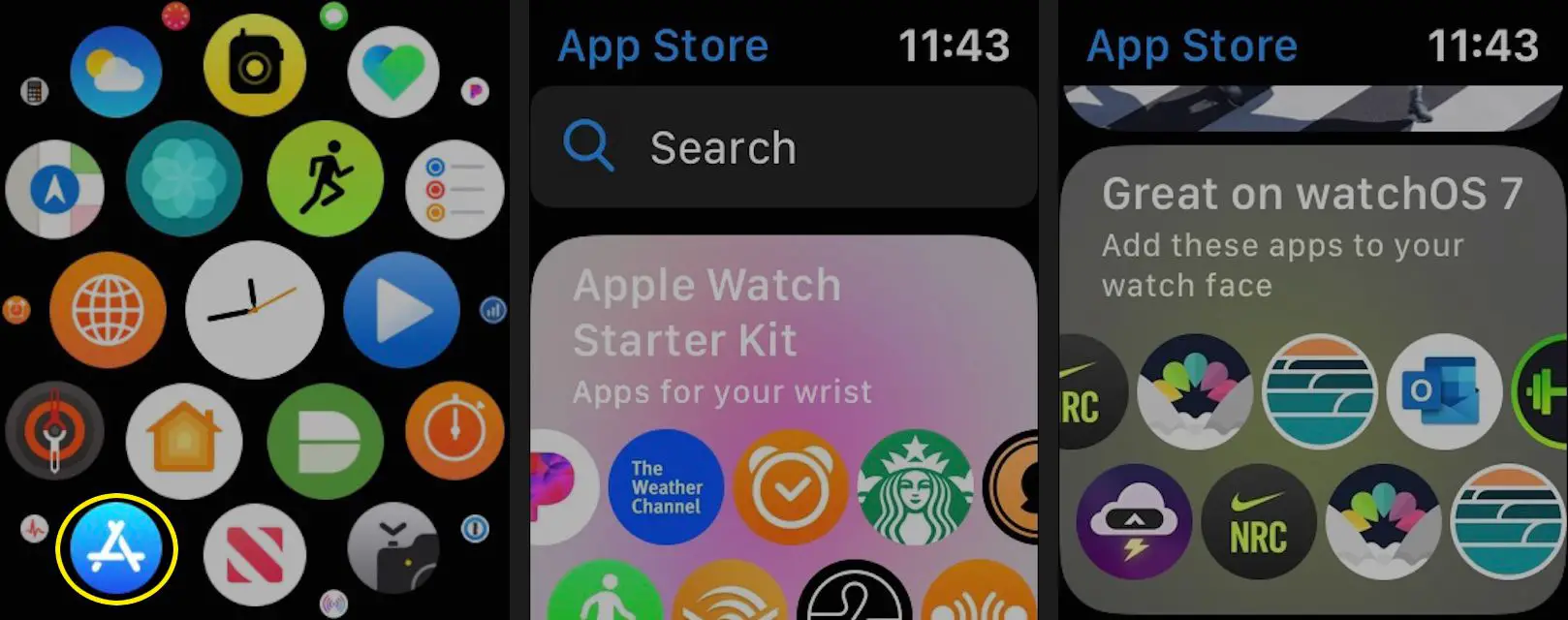 Abra a App Store no seu Apple Watch para ver os aplicativos em destaque