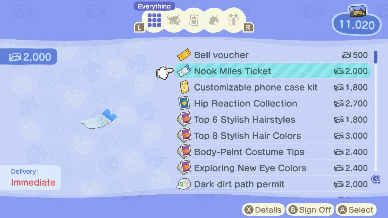 Personagem de Animal Crossing compra ingresso para Nook Miles