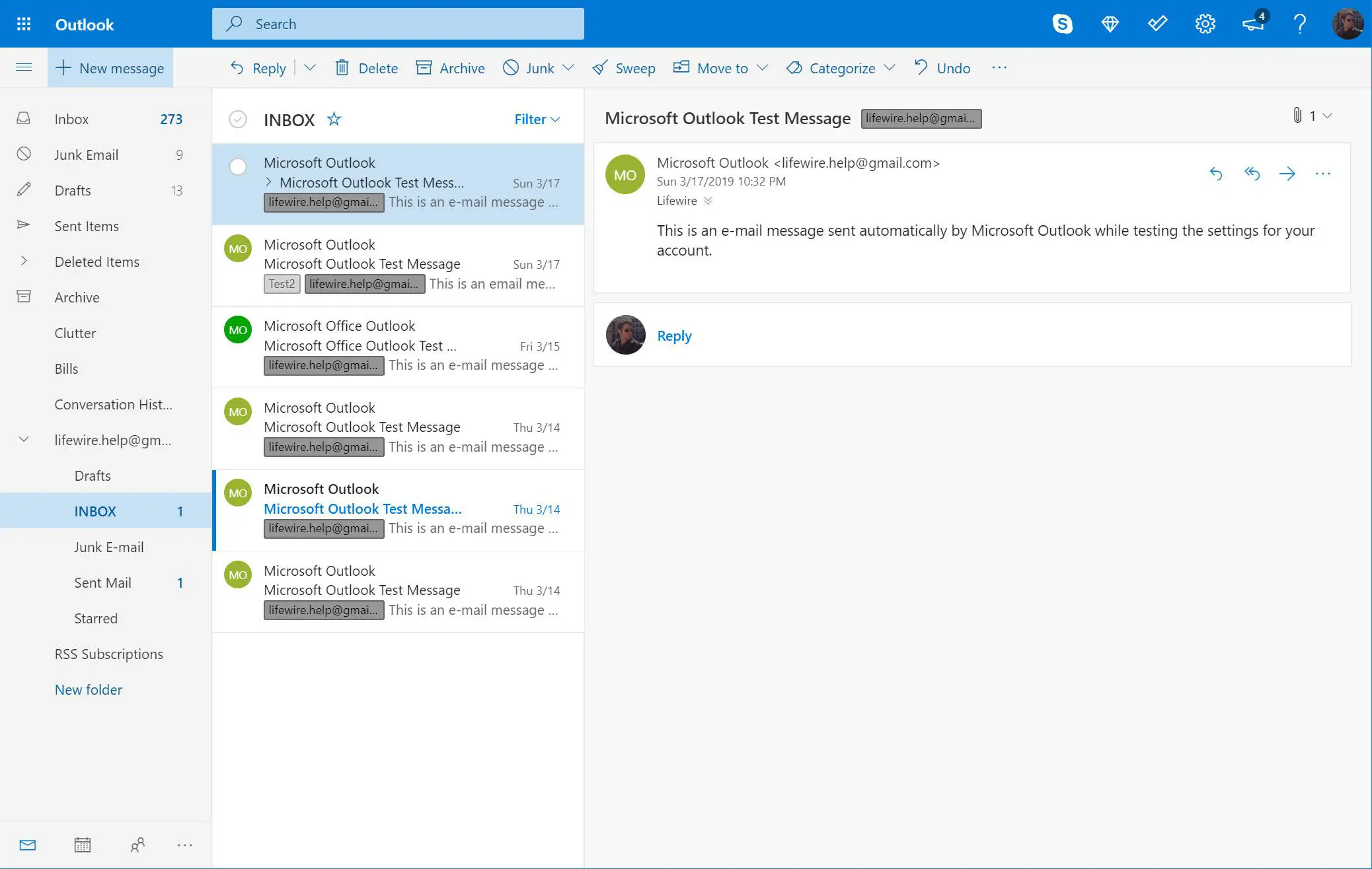 Outlook.com com Nova mensagem selecionada
