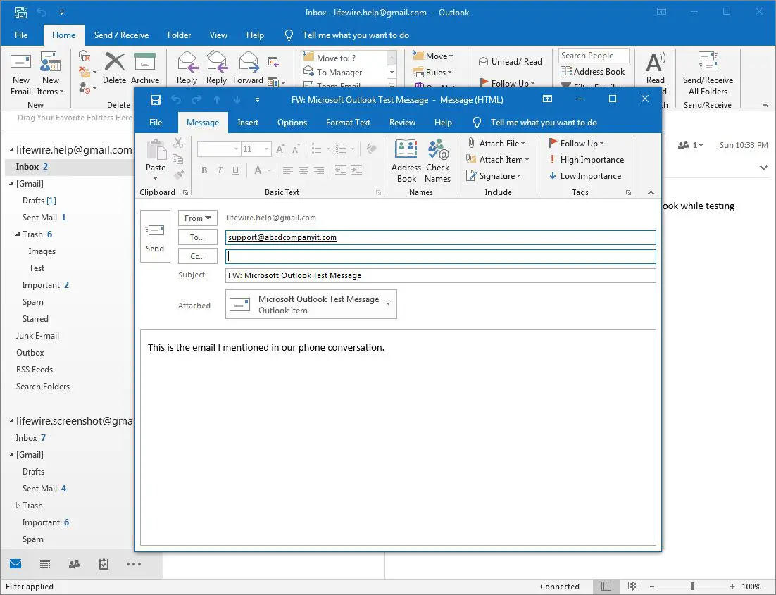 Outlook 2016 nova mensagem de encaminhamento com e-mail como anexo