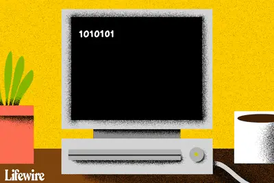 Ilustração de uma tela de computador com "1010101" nela