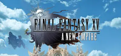 Final Fantasy XV: A tela de título do Novo Império no Android.