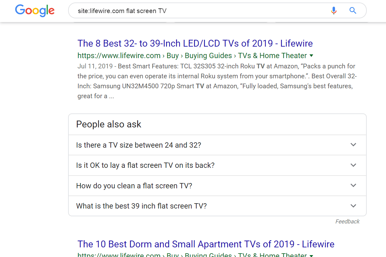 Resultados de pesquisa de sites do Google para TVs de tela plana em Lifewire.com