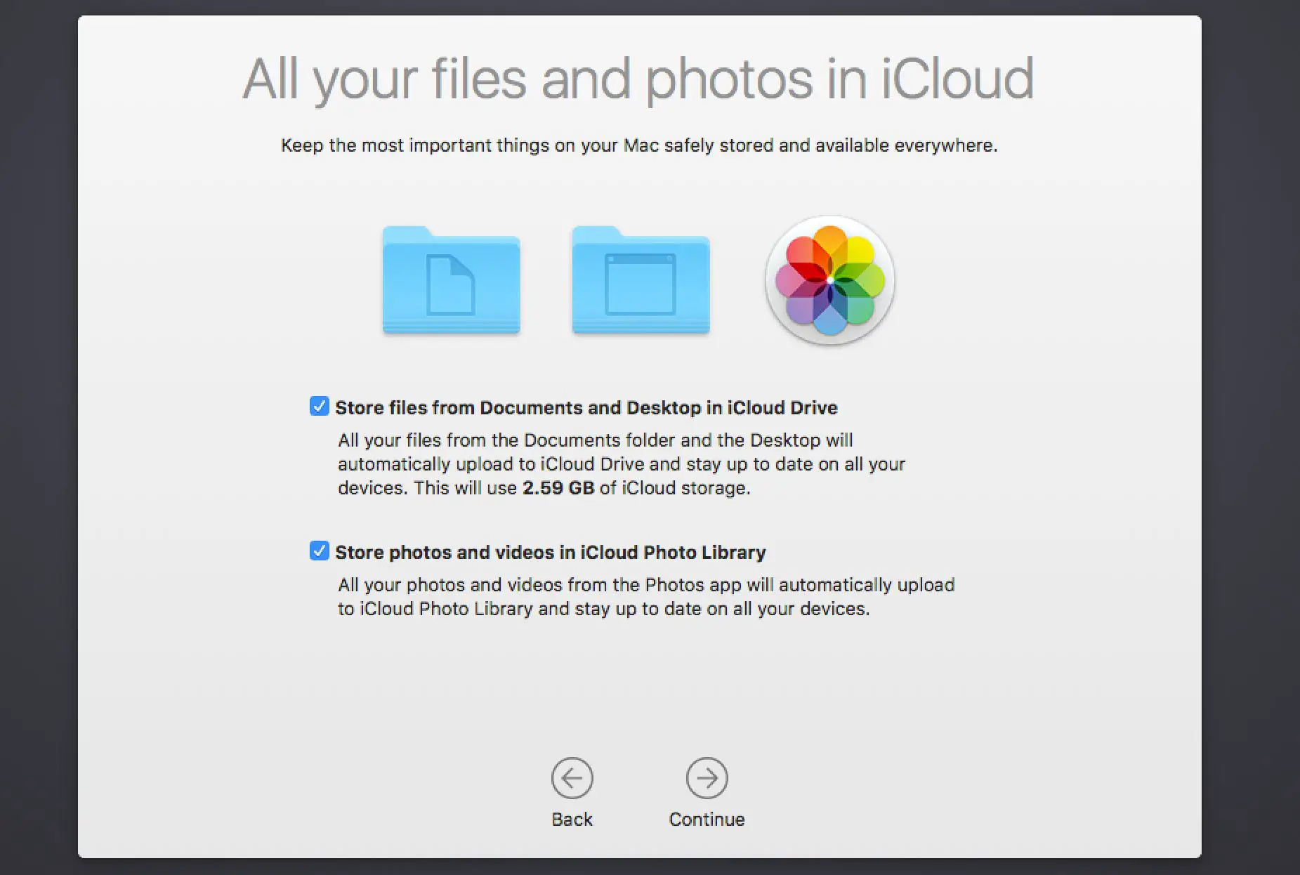 Configuração do macOS Sierra e opções de armazenamento iCloud