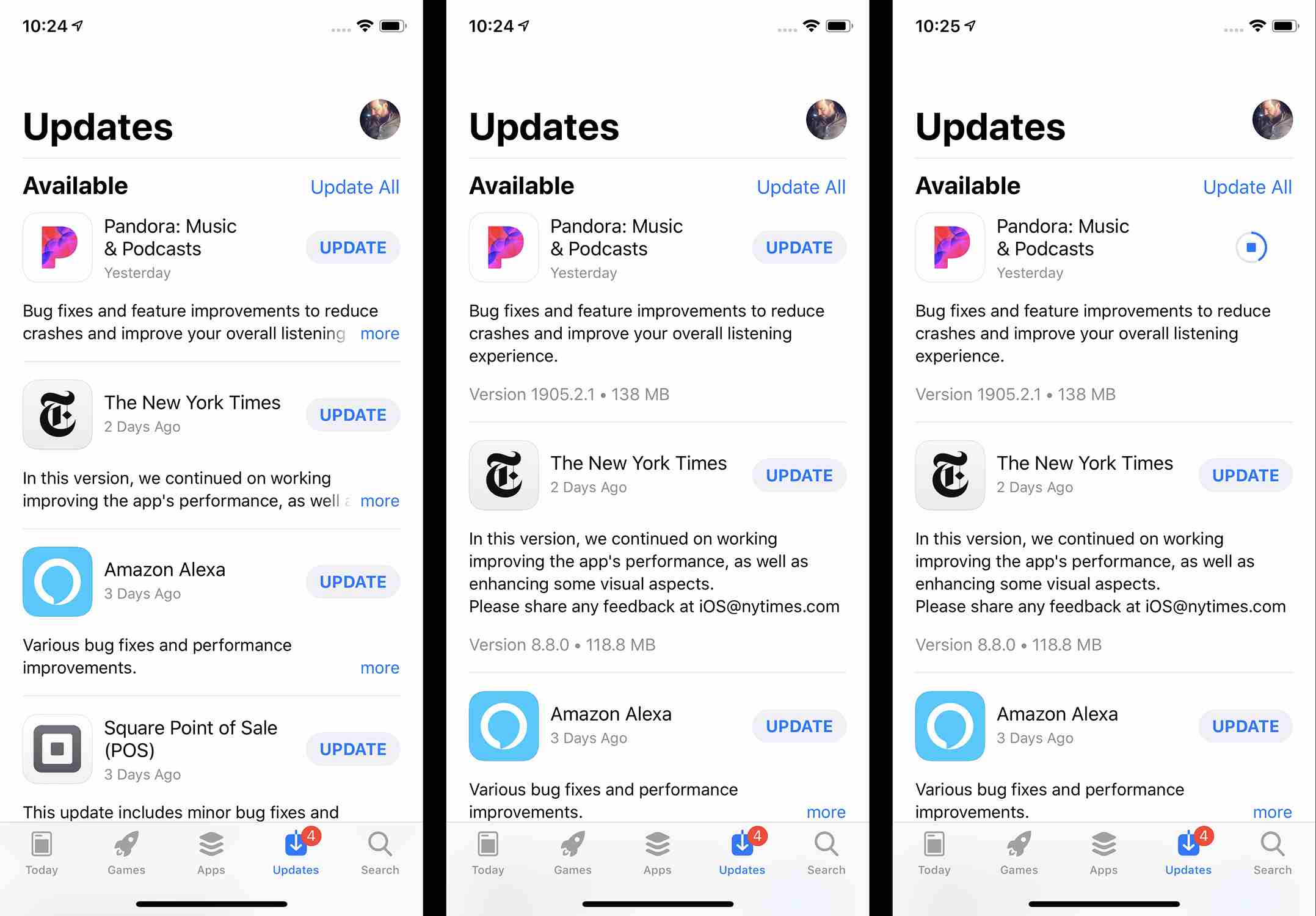 Capturas de tela de atualização de aplicativos na App Store