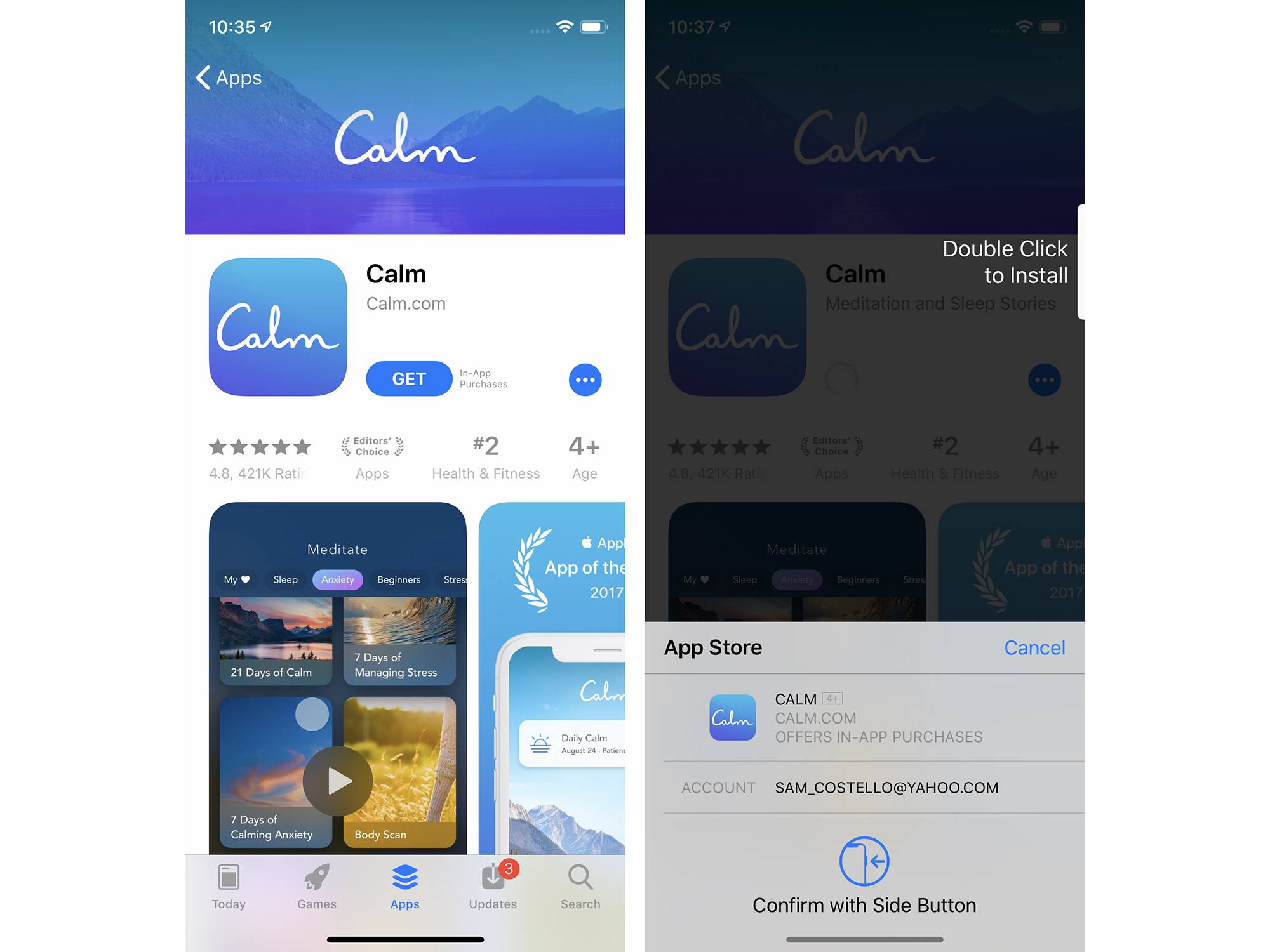 Capturas de tela do download de um aplicativo na App Store