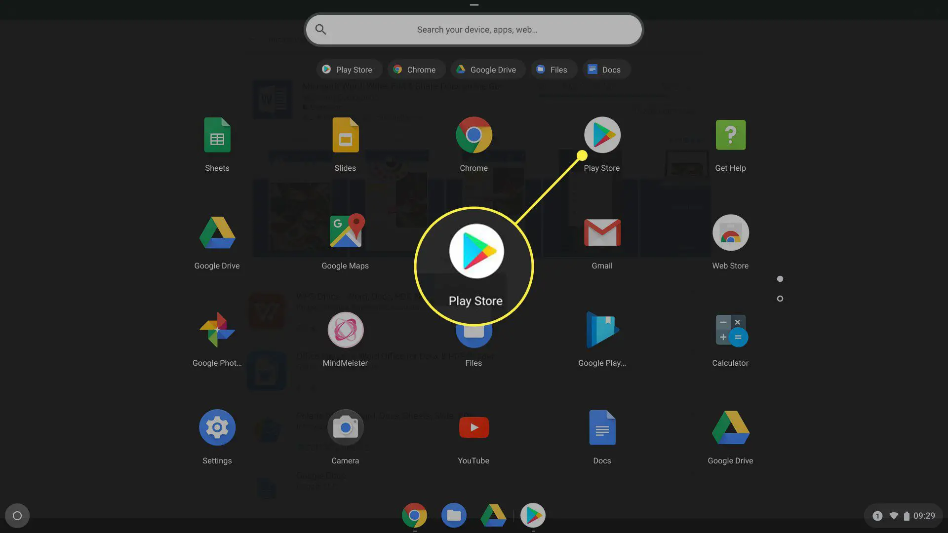 O ícone da Play Store no Iniciador do Chromebook