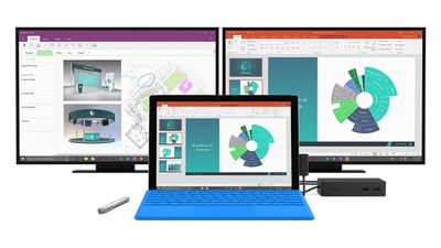 Microsoft Surface Pro conectado a dois monitores com um Surface Dock