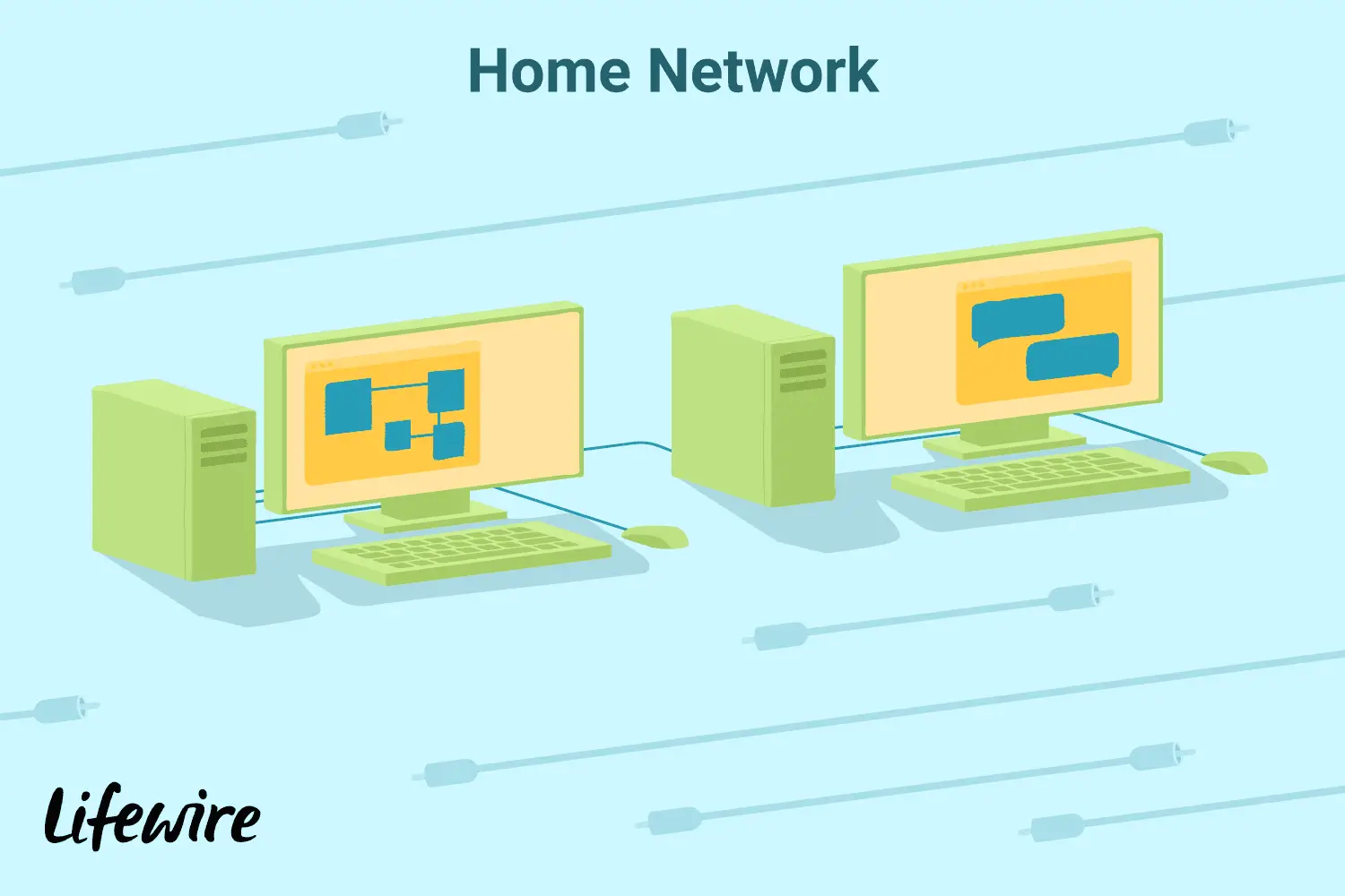 Uma ilustração de servidores em uma rede doméstica.