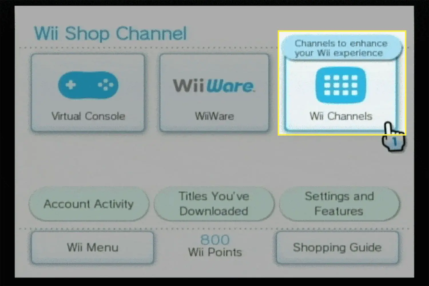A opção Wii Channels no Wii Shop Channel