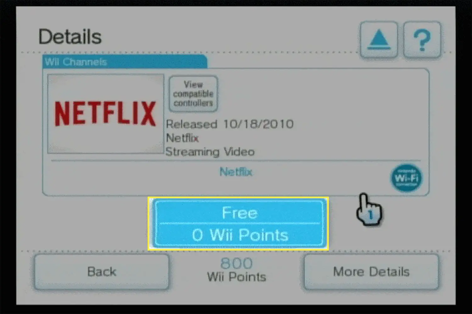 O botão de download no Wii Shop Channel