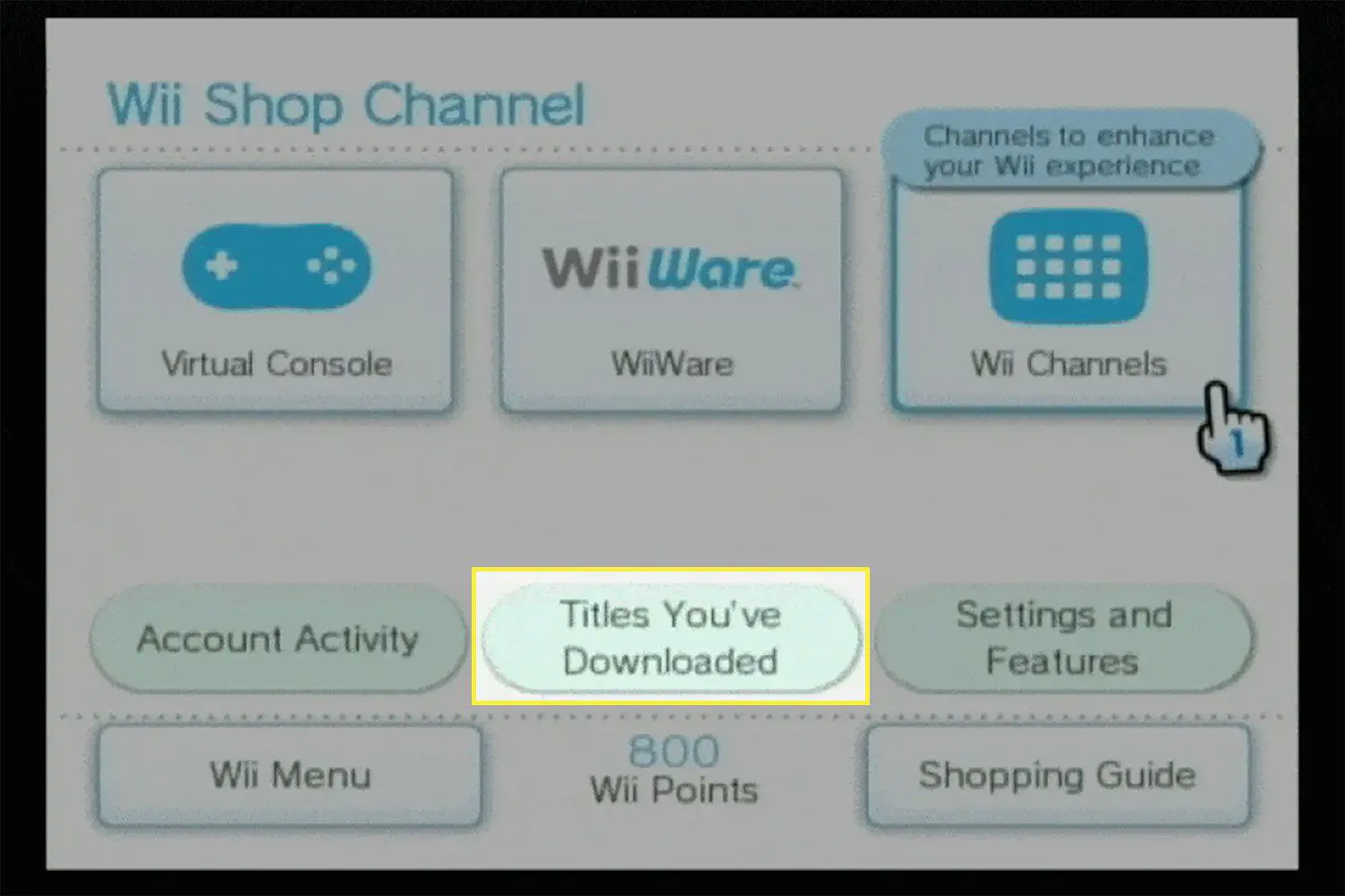 "Títulos que você baixou" no Wii Shop Channel