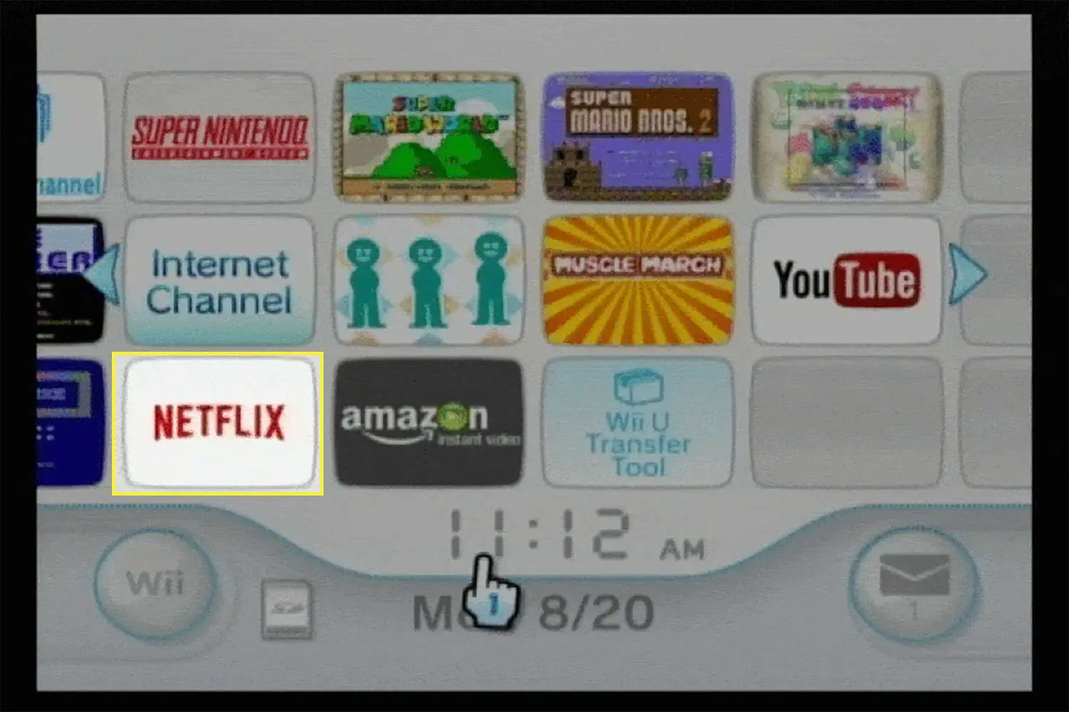 O canal Netflix na tela inicial do Wii