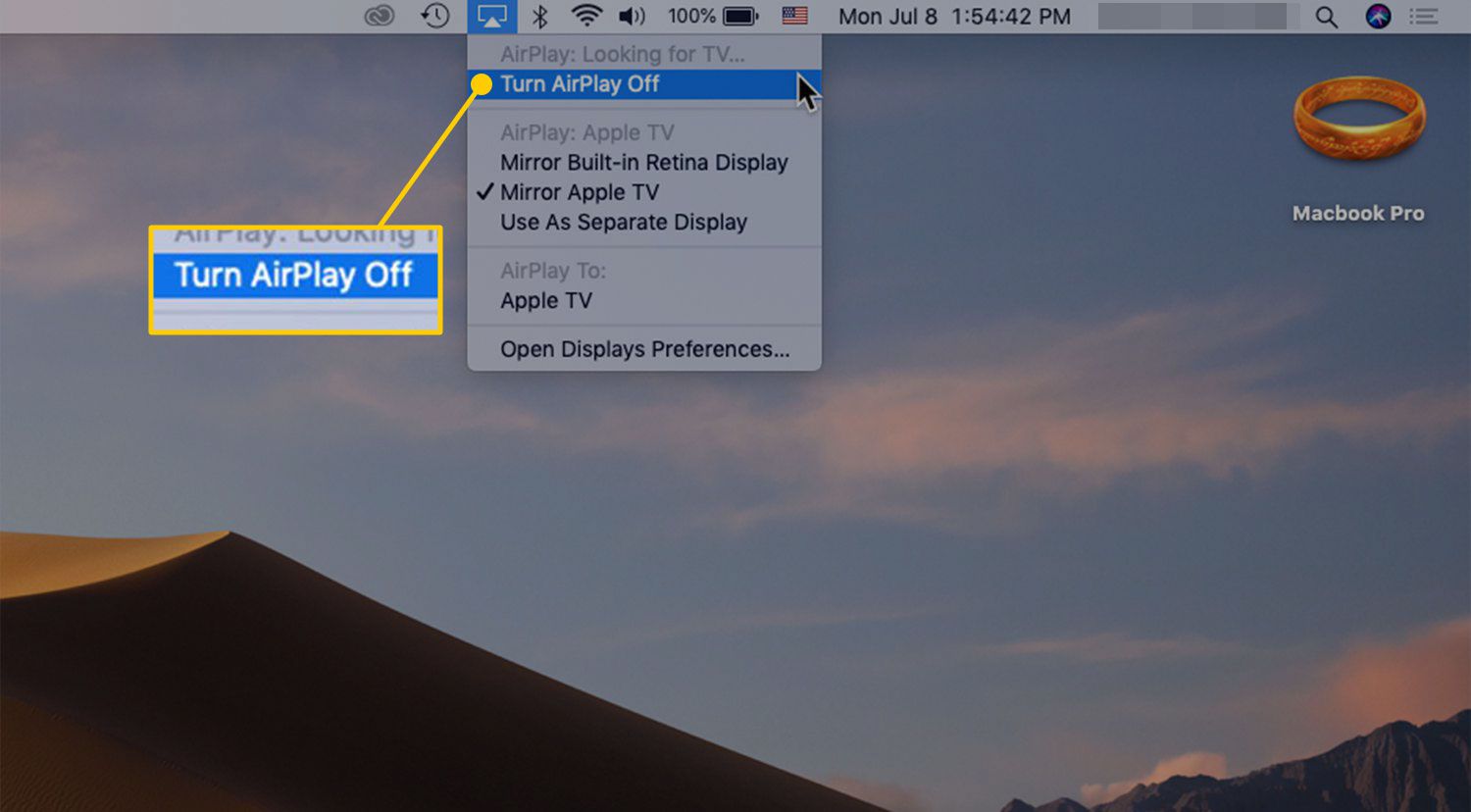Desative o comando AirPlay no macOS