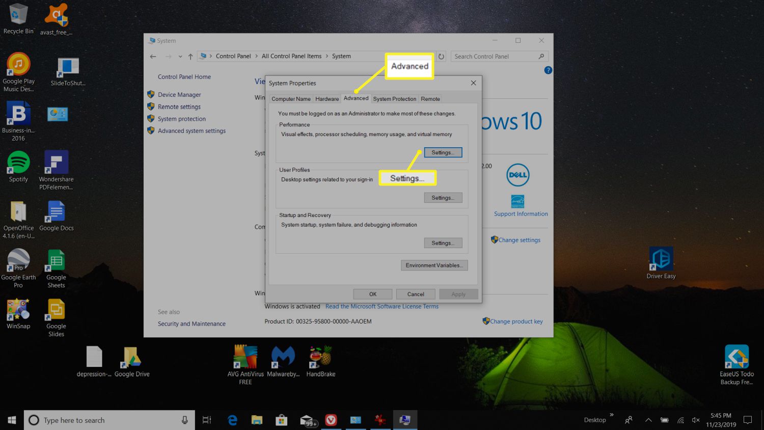 Configurações de desempenho no Windows 10
