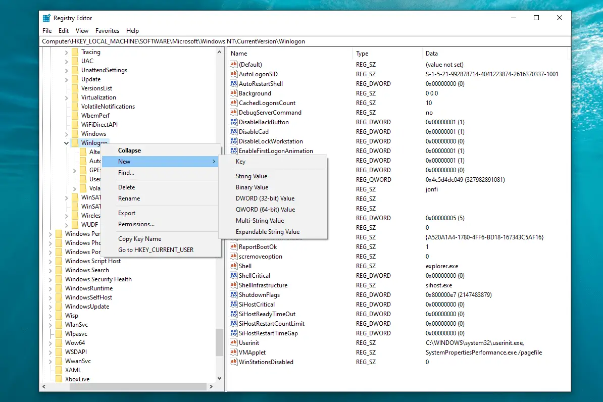 Novo menu do Editor de registro no Windows 10