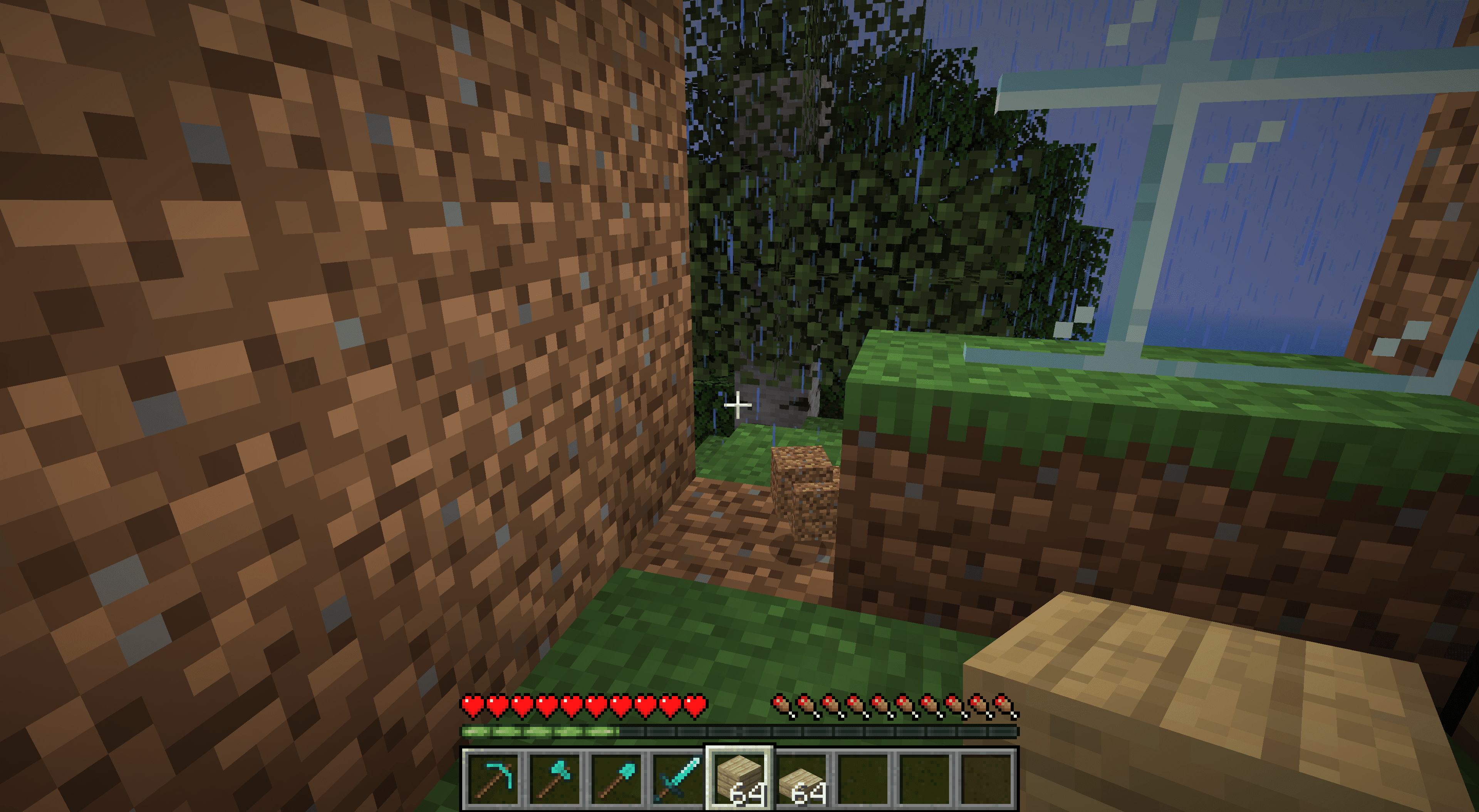 Substituindo paredes de terra em uma casa do Minecraft.