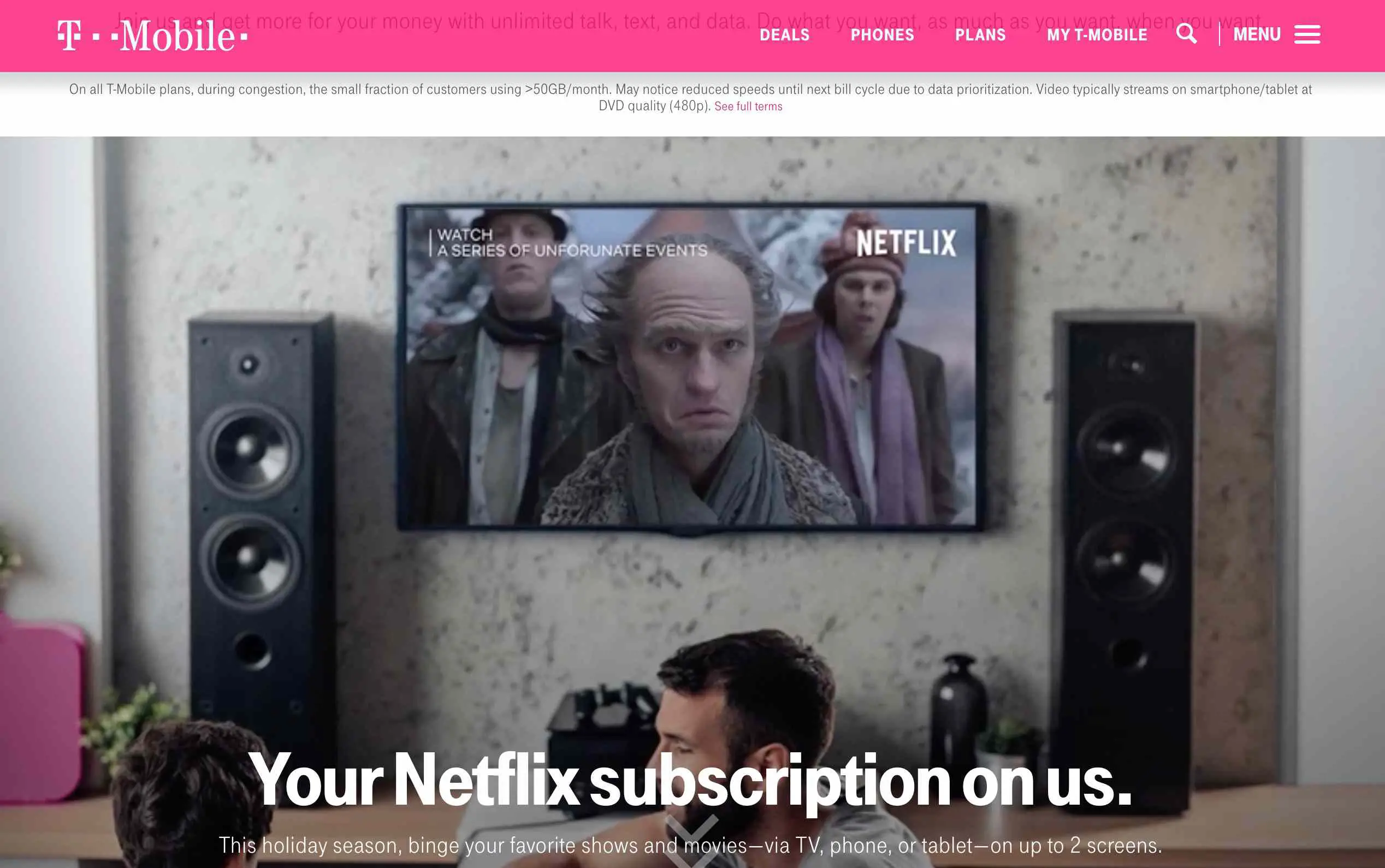 Página da web da T-Mobile mostrando oferta da Netflix