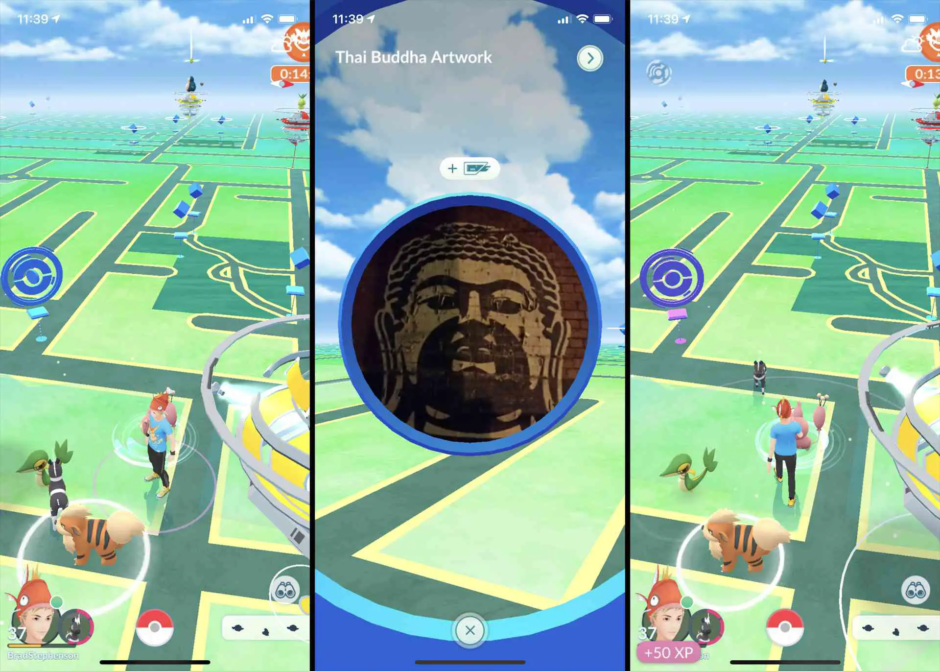 Captura de tela de um Poke Stop em Melbourne, Austrália, no jogo Pokémon GO no iPhone.