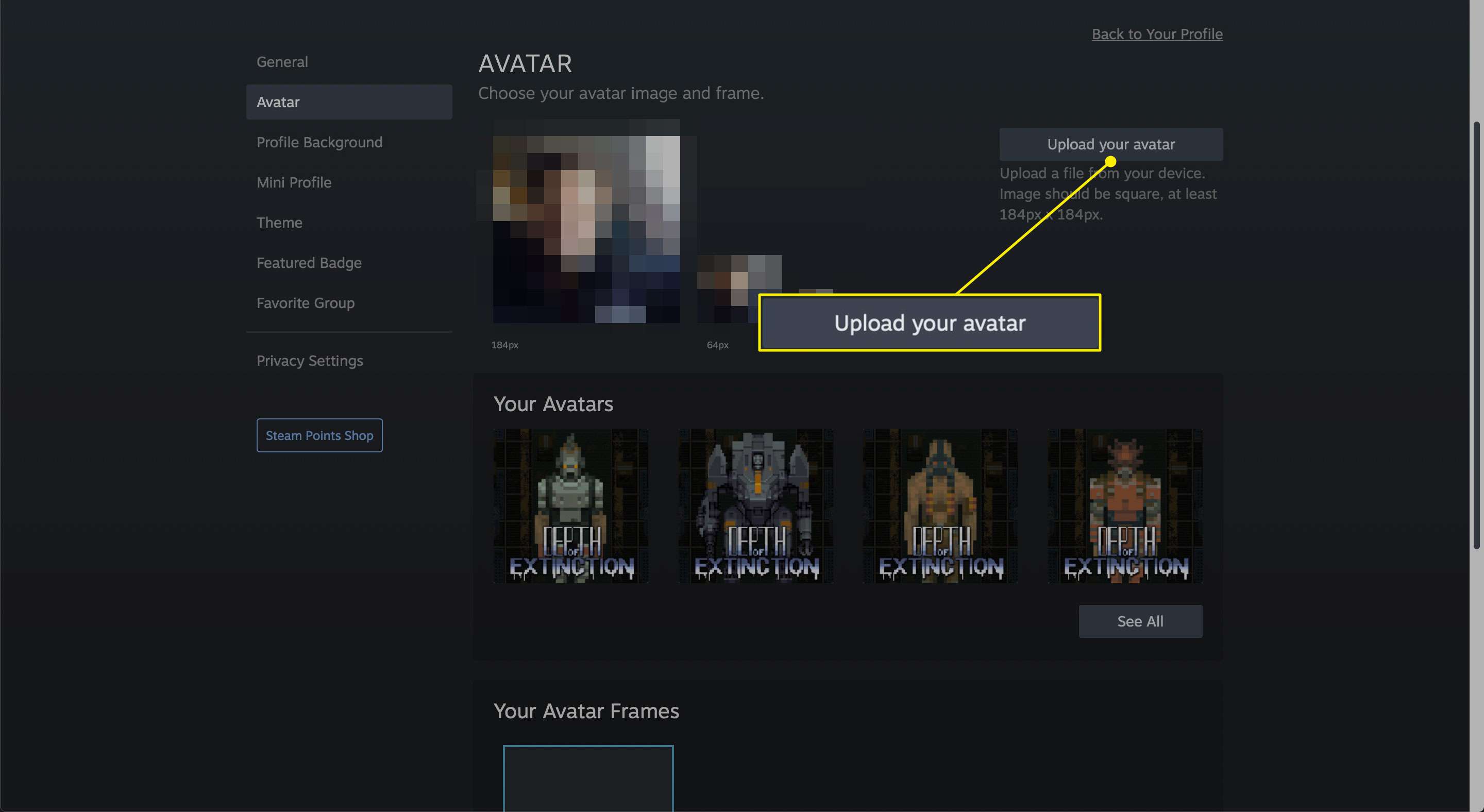 O botão "Carregar seu Avatar"