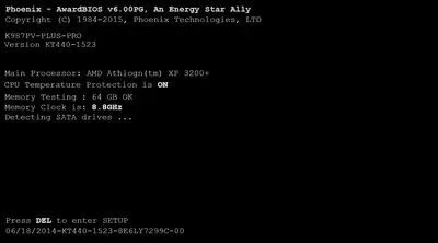 Exemplo de tela POST mostrando um número de versão do BIOS