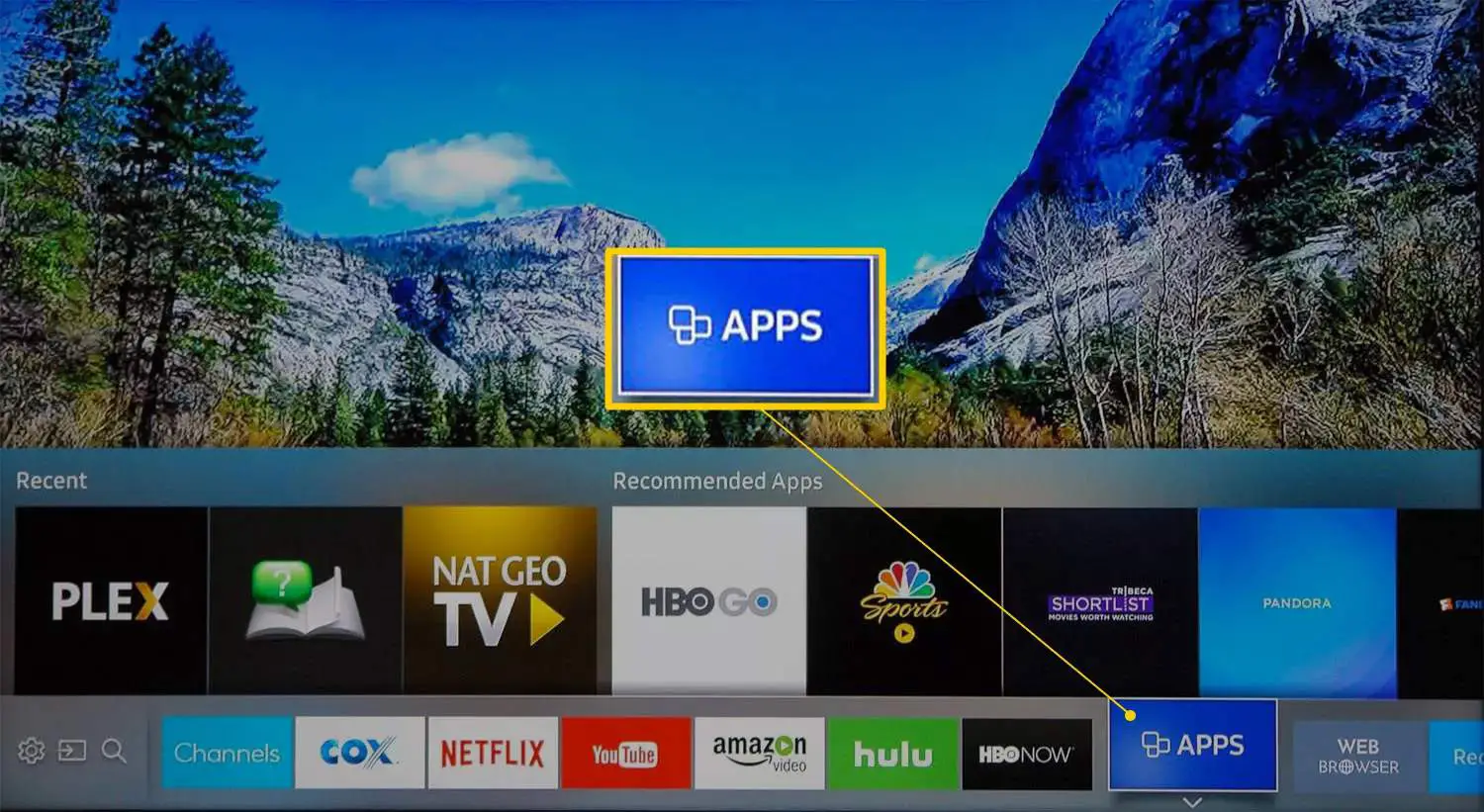 Adicione aplicativos à Samsung Smart TV selecionando o ícone de aplicativos