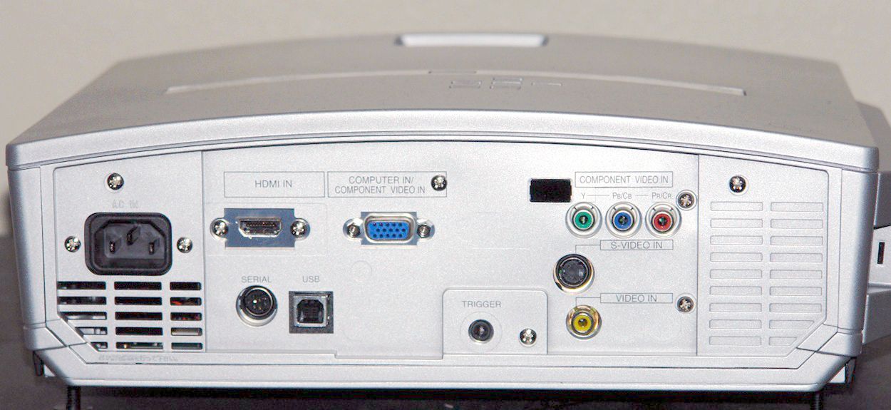 Conexões típicas do painel traseiro do projetor de vídeo para home theater
