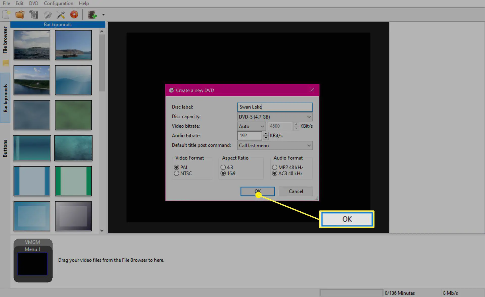 Converter arquivo de vídeo MP4 em DVD no aplicativo DVDStyler gratuito.