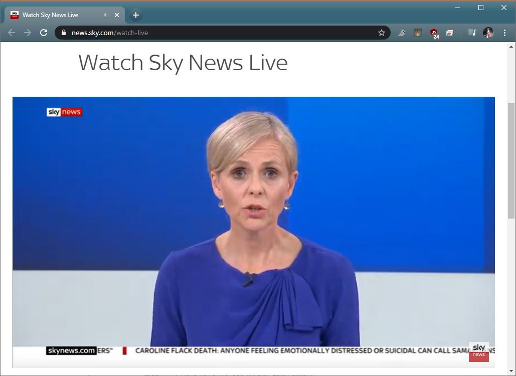 Uma captura de tela do Sky News Live.