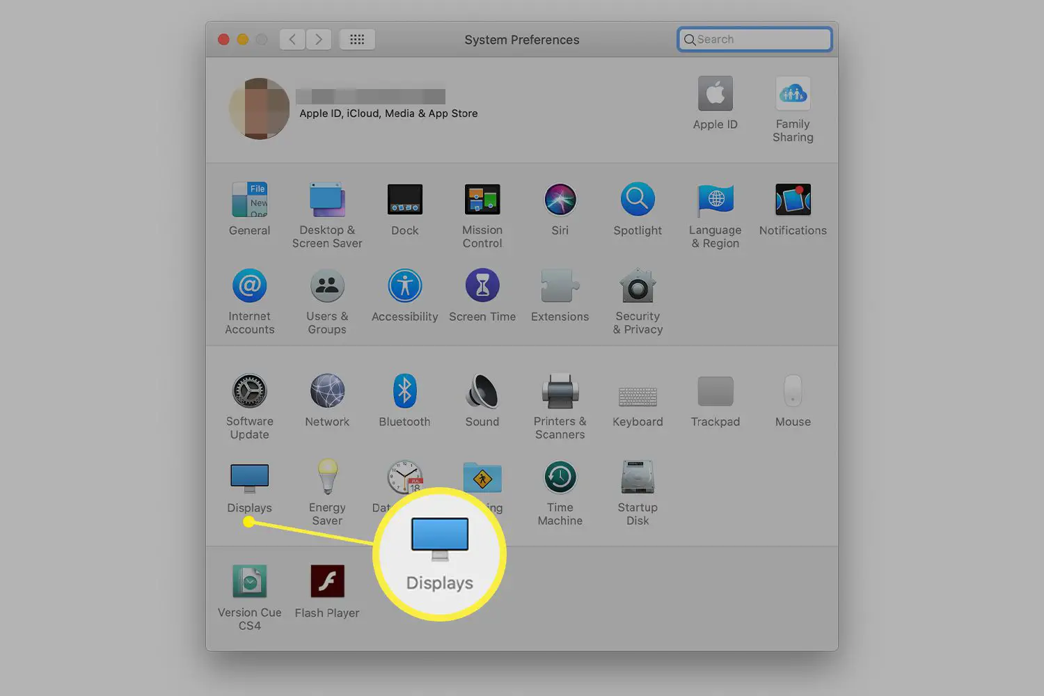 O ícone Monitores nas Preferências do Sistema Mac