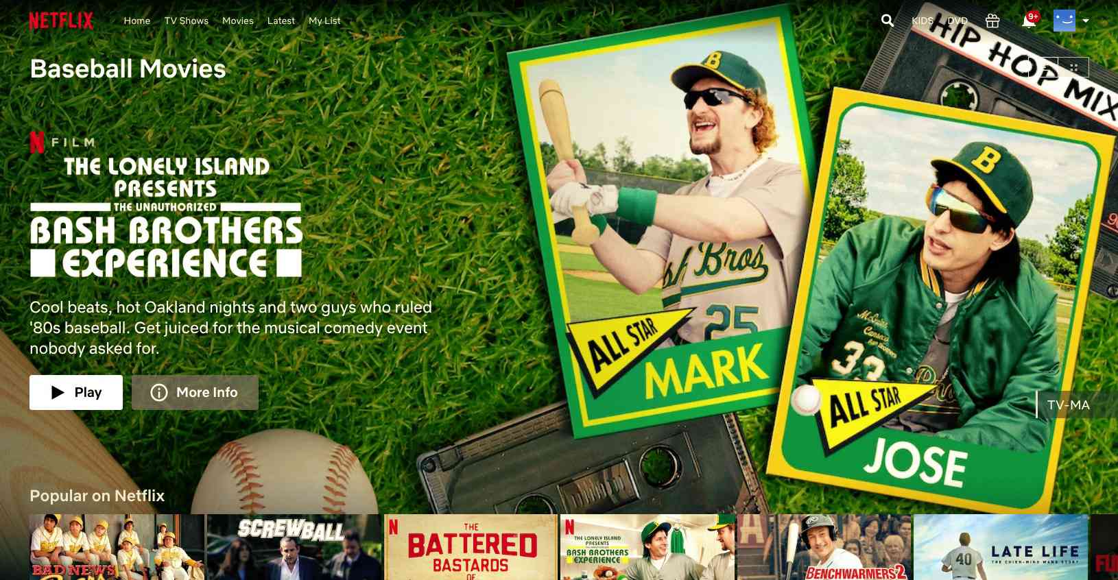 Baseball Movie Bash Brothers encontrado com códigos ocultos da Netflix